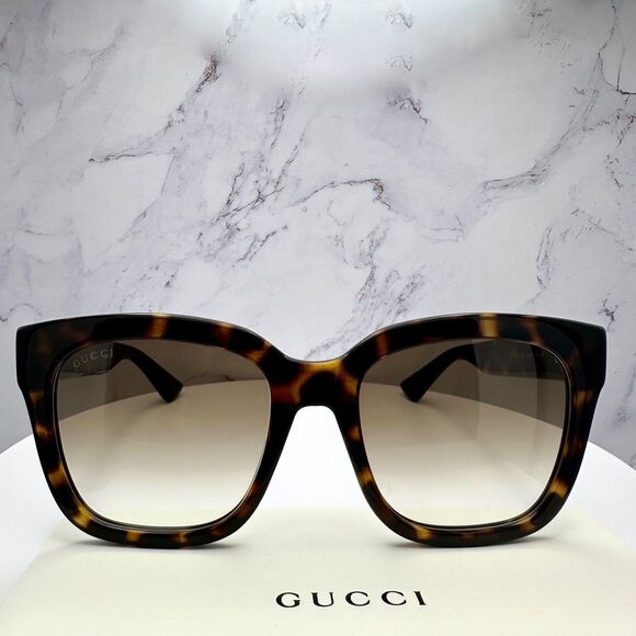 New Gucci Sunglasses Brown Tortoise Shell Square Gold GG Logo 54mm - Picture 3 of 16